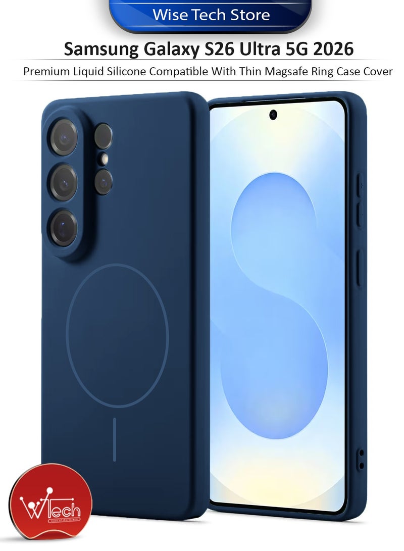 دبليو تيك سامسونج جالاكسي S26 ألترا 5G 2026 غطاء متوافق مع حلقة ماجسيف رفيعة من السيليكون السائل الفاخر (MCMPMN) - أزرق بحري - Image 1